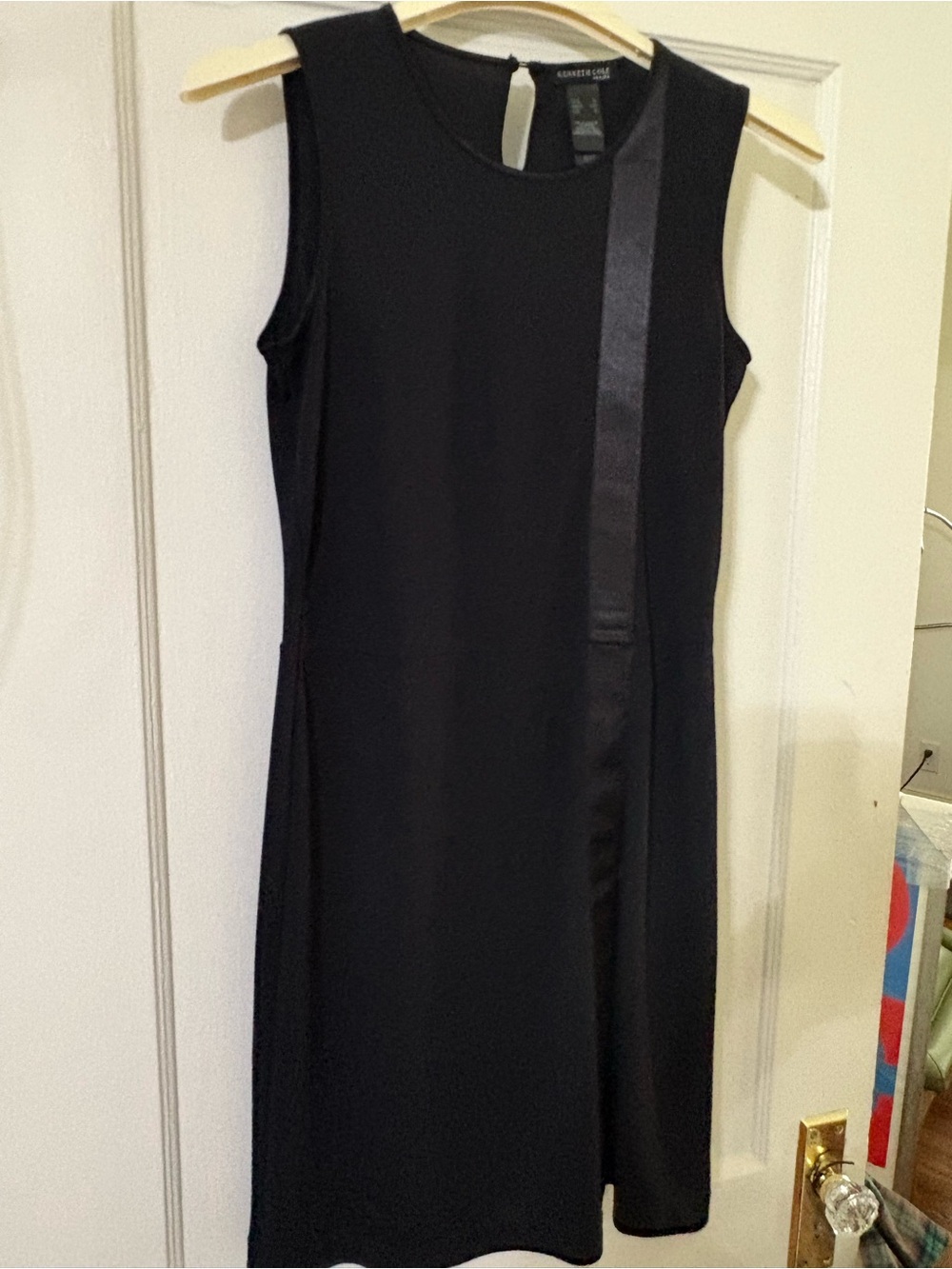 Kenneth Cole Black Sleeveless Midi Sheath Dress with Satin Trim